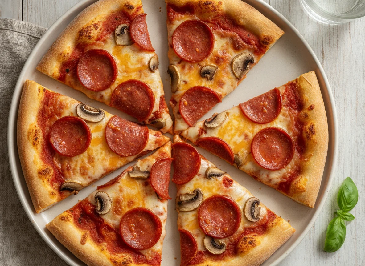 Pepperoni and Mushroom Pizza Slices photo