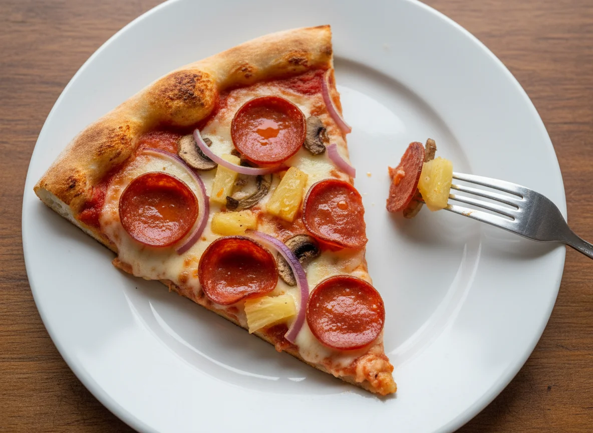 Pepperoni and Pineapple Pizza Slice photo