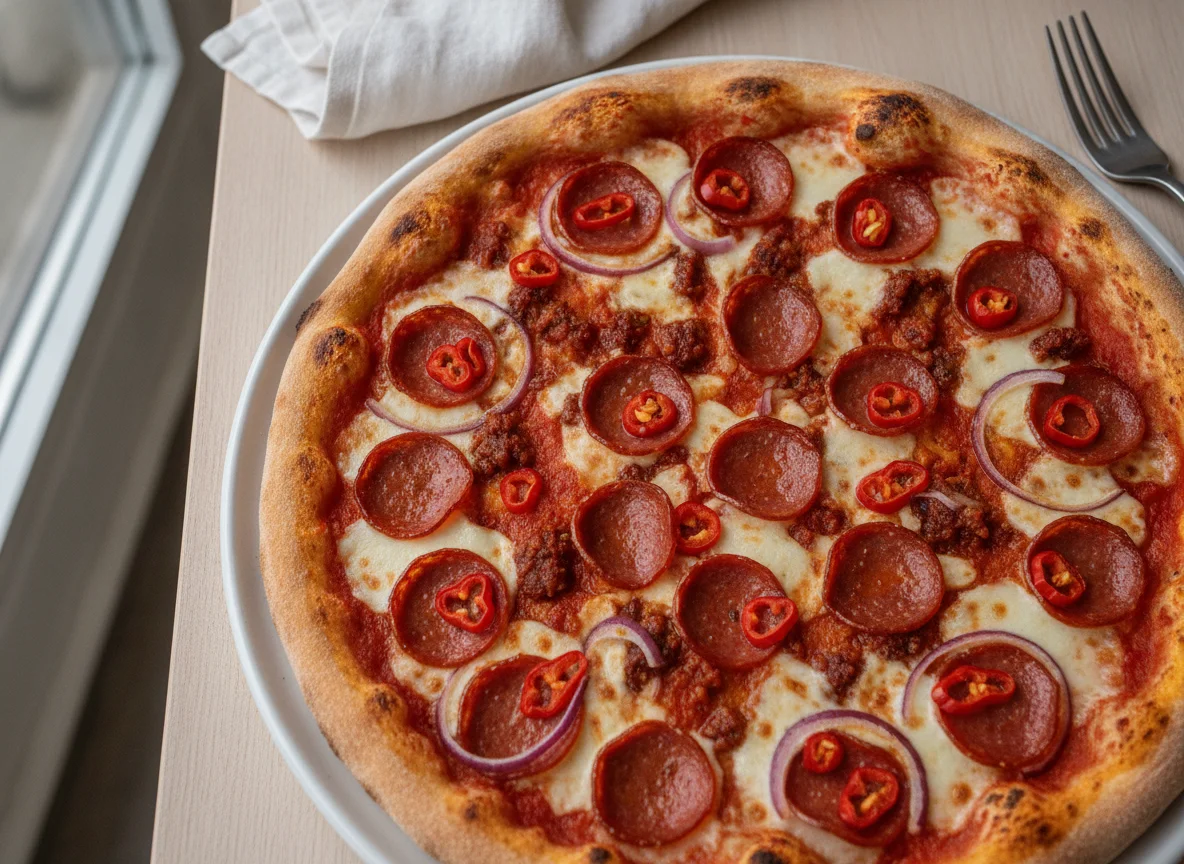Pepperoni and Roquito Pepper Pizza photo