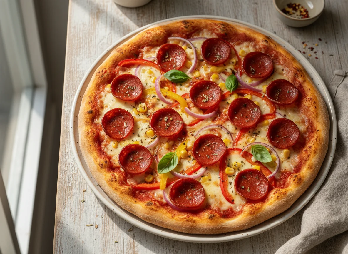 Pepperoni and Vegetable Pizza photo