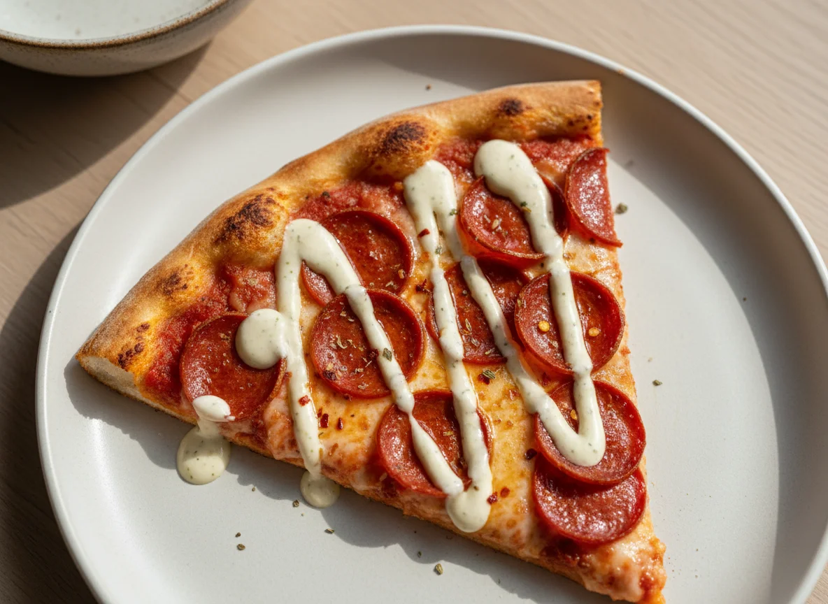 Pepperoni Pizza Slice with Sauce photo