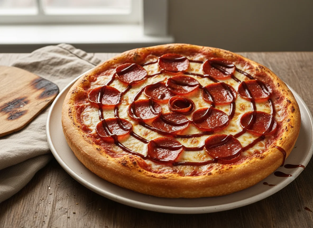Pepperoni Pizza with BBQ Sauce photo