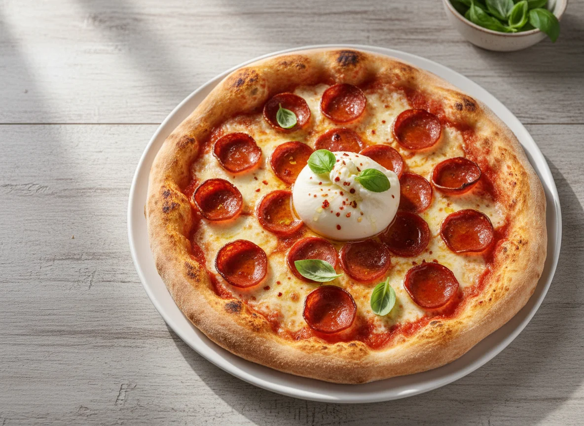 Pepperoni Pizza with Burrata photo