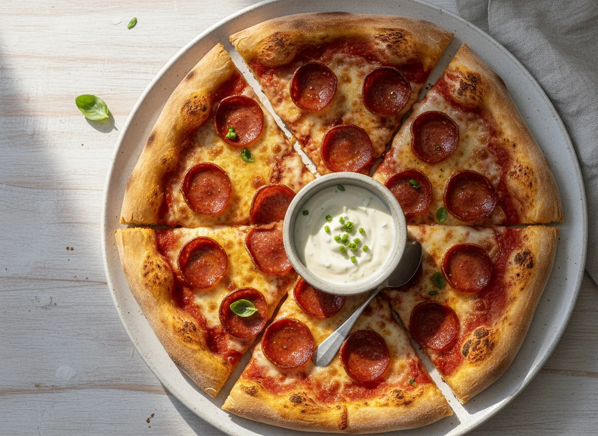 Pepperoni Pizza with Creamy Dip photo
