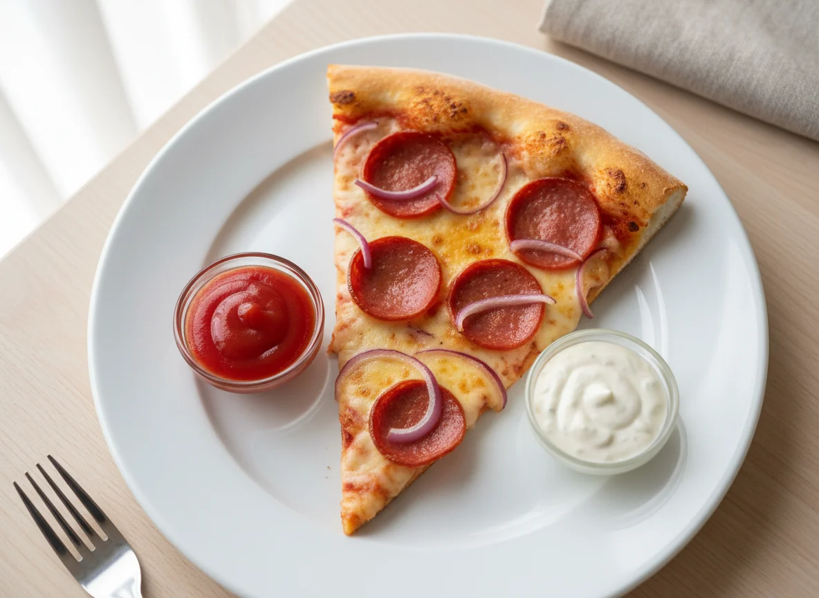 Pepperoni Pizza with Sauces photo