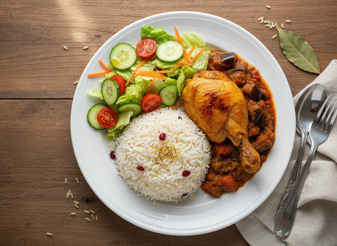 Persian Rice with Chicken and Salad photo