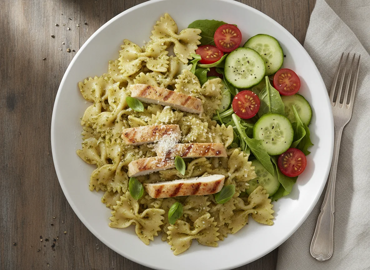 Pesto Farfalle with Chicken and Garden Salad photo