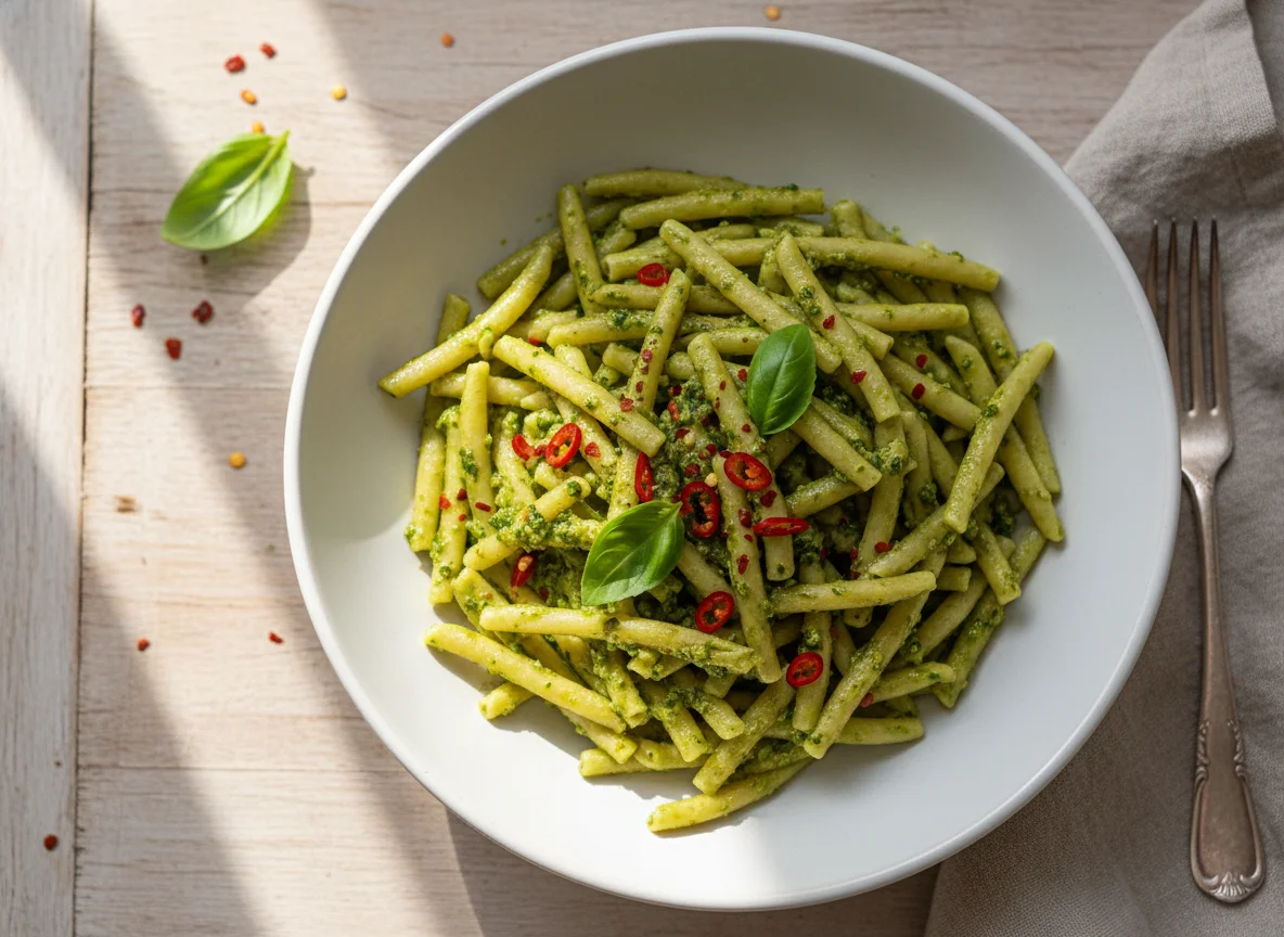 Pesto Pasta with Chili Flakes photo
