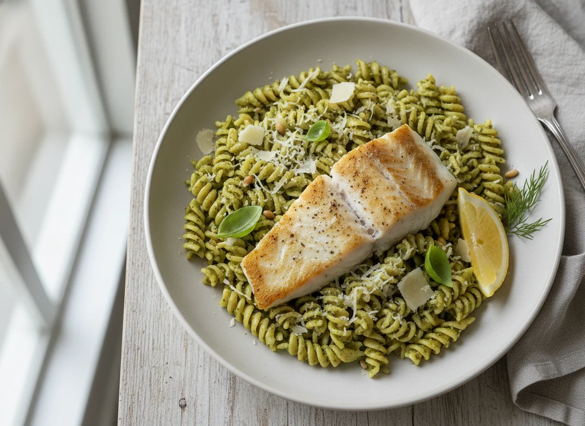 Pesto Pasta with Fish photo