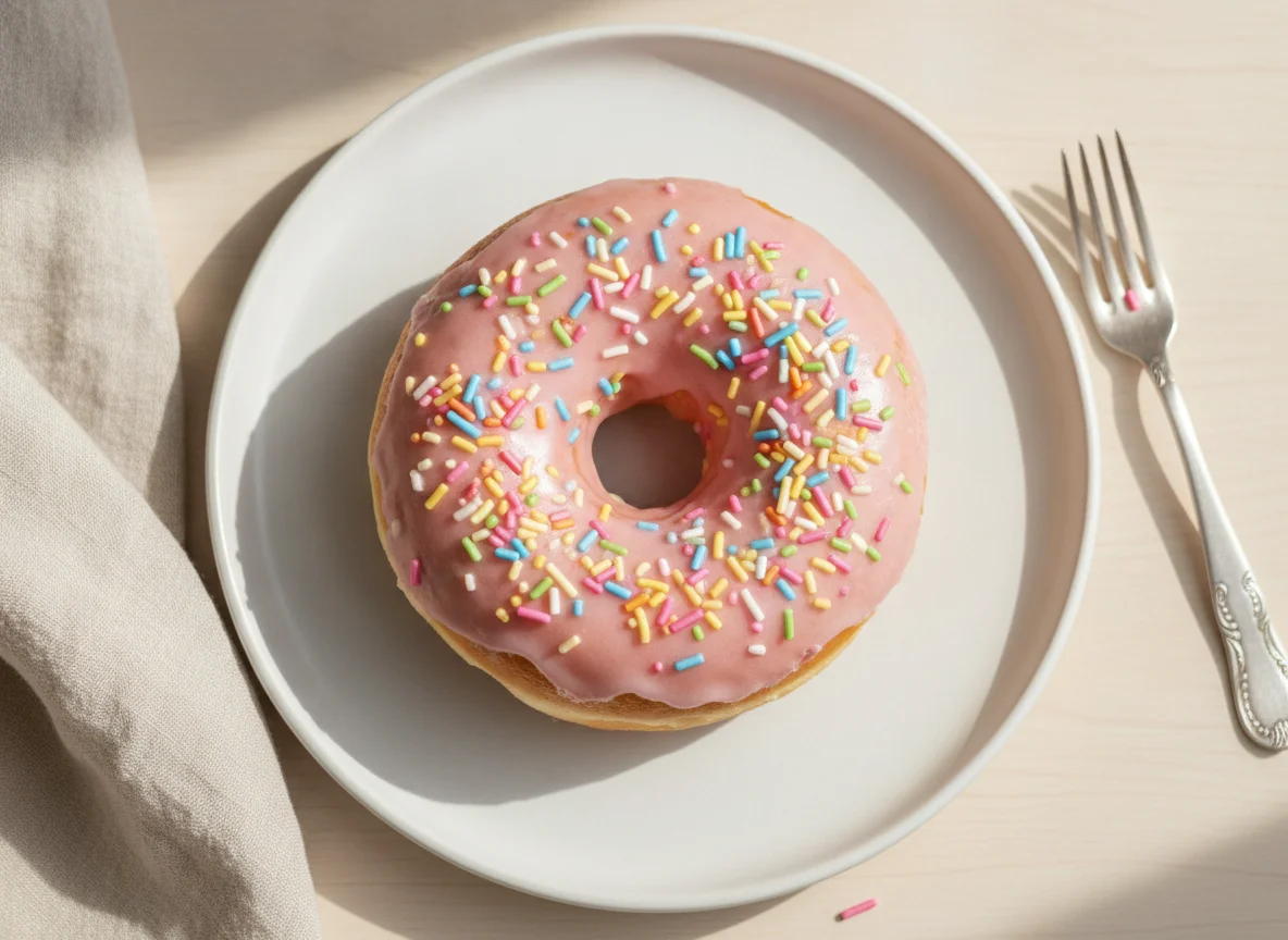 Pink Iced Ring Doughnut with Sprinkles photo