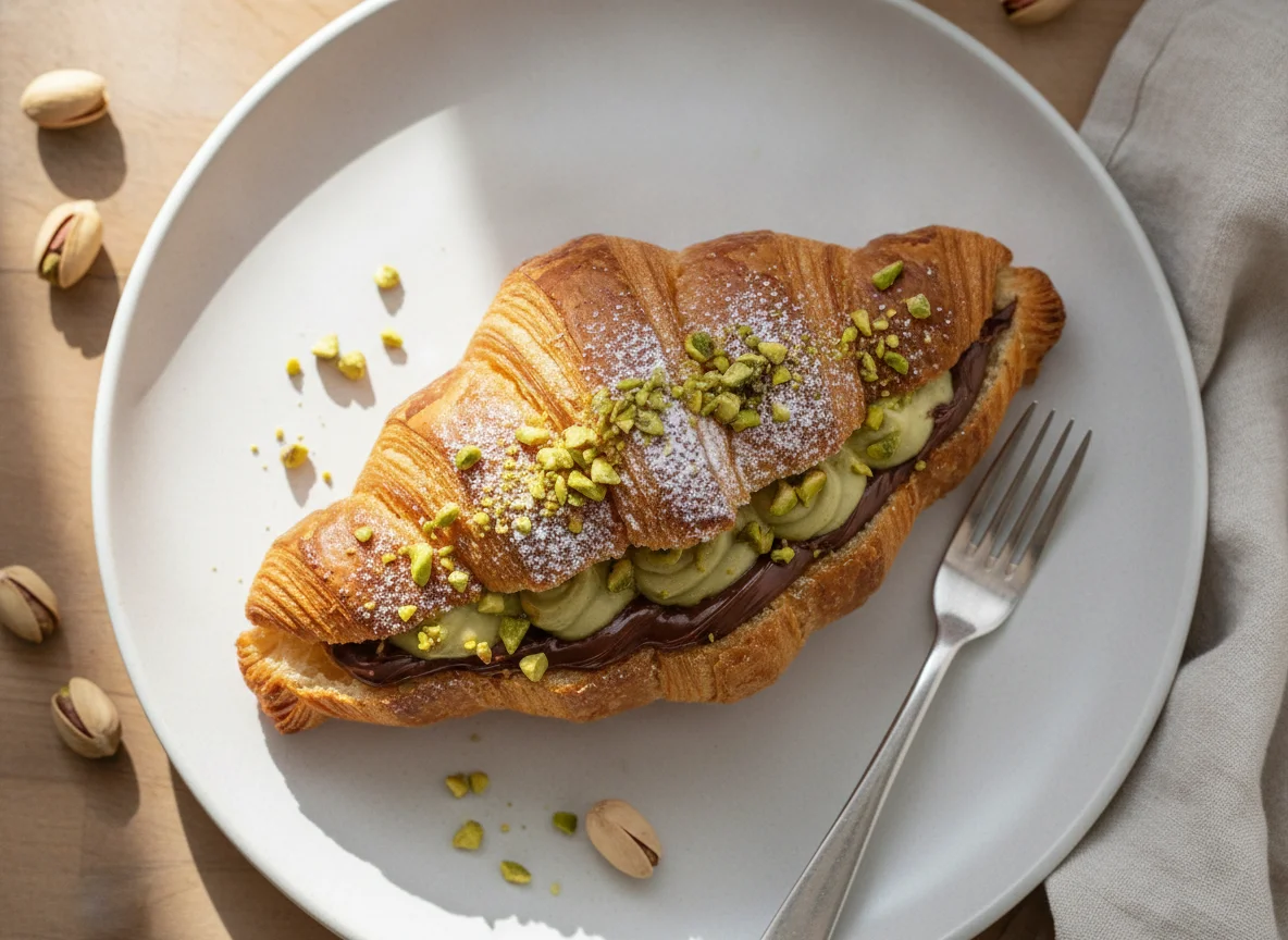 Pistachio and Chocolate Croissant Pastry photo