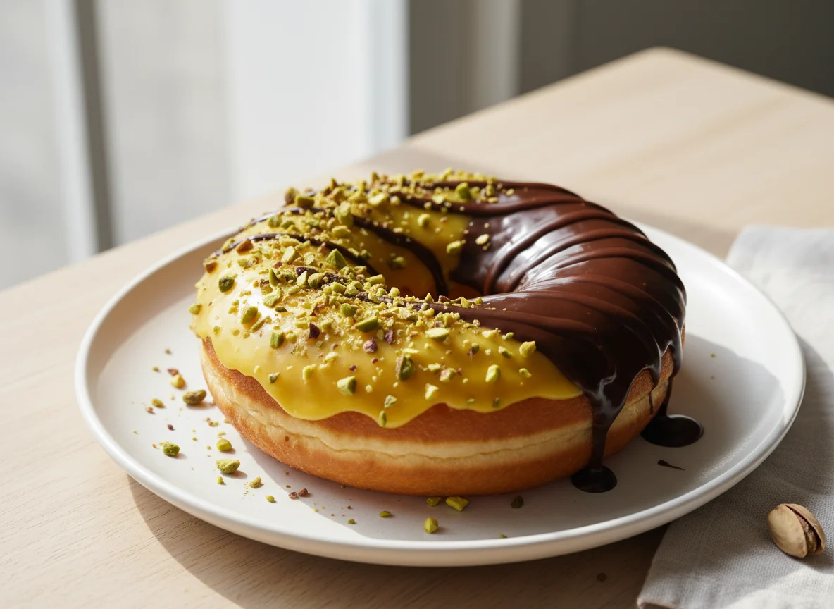 Pistachio and Chocolate Striped Donut photo