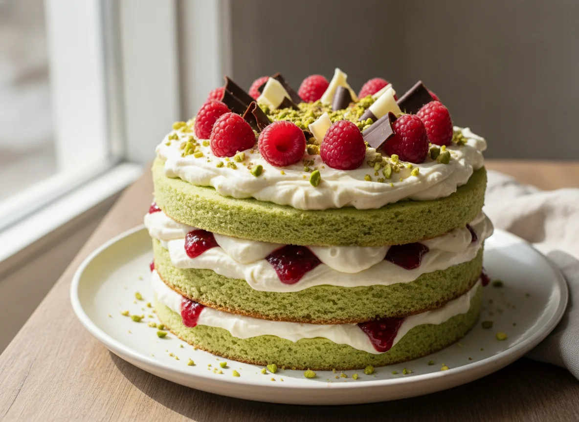Pistachio and Raspberry Layer Cake photo