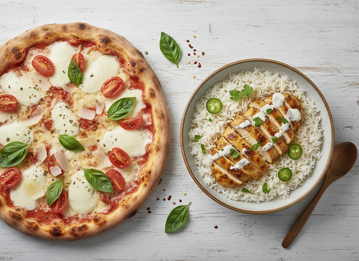 Pizza and Chicken Rice Bowl photo