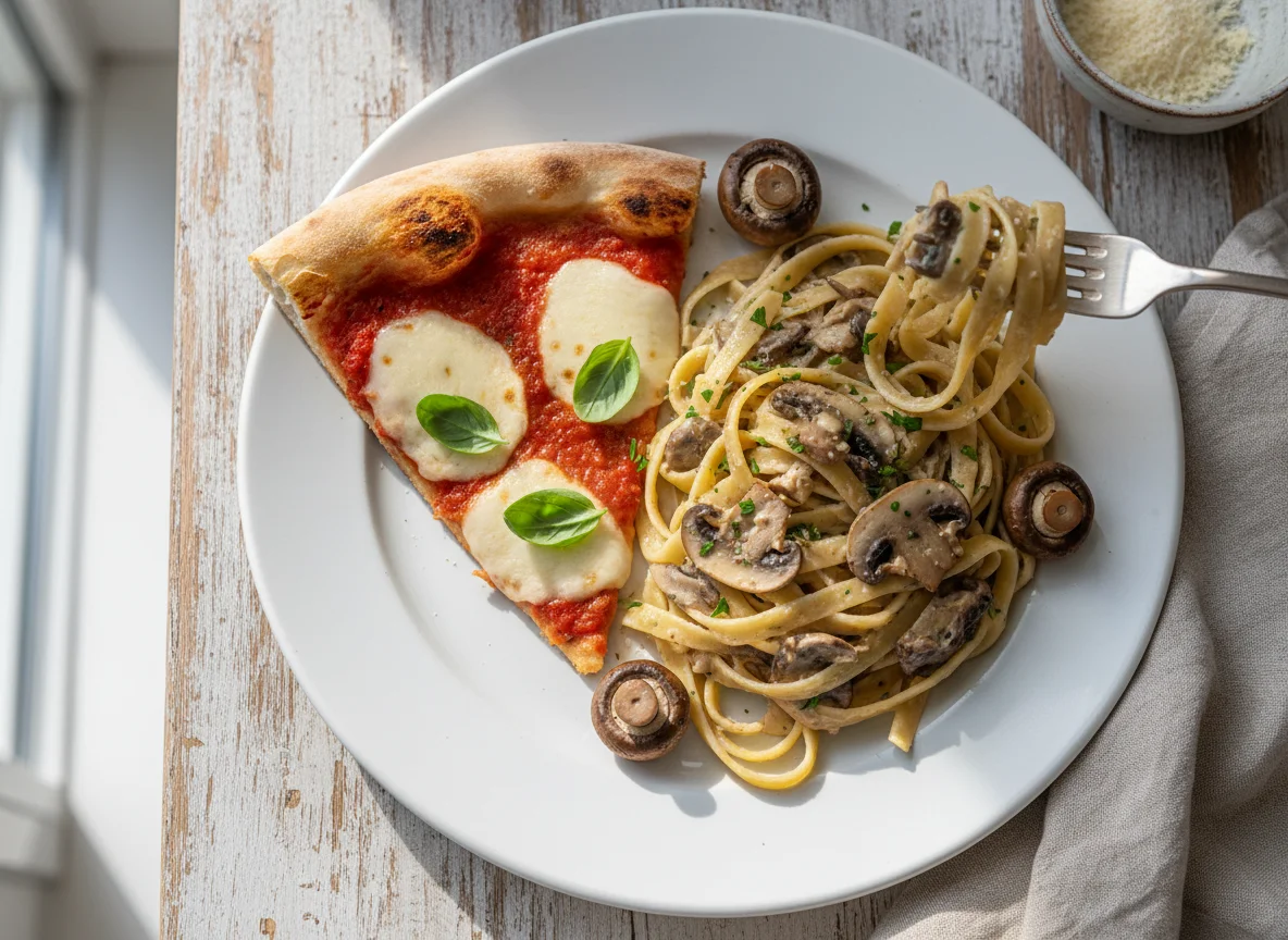 Pizza and Mushroom Tagliatelle photo