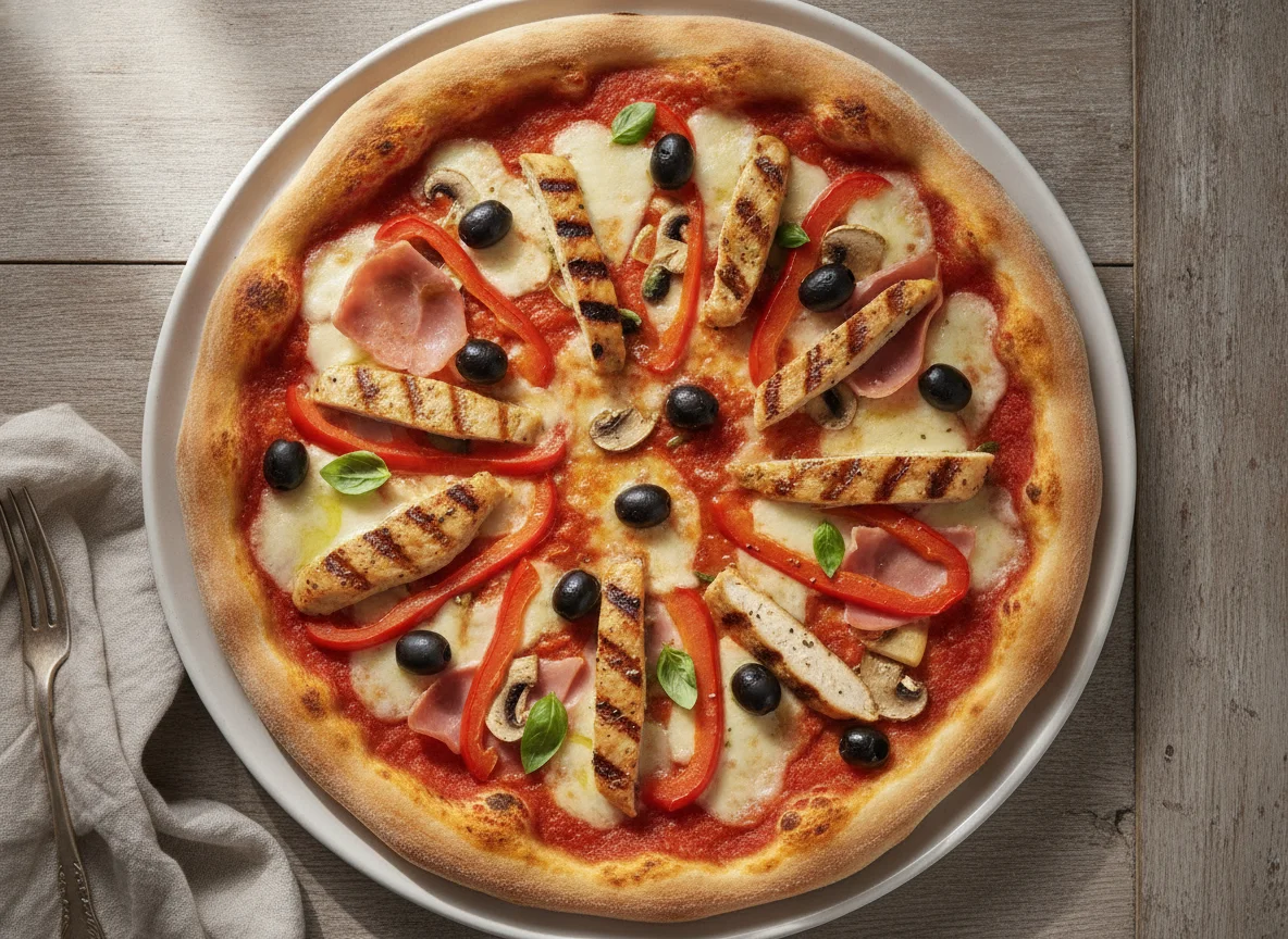 Pizza Capricciosa with Chicken and Peppers photo