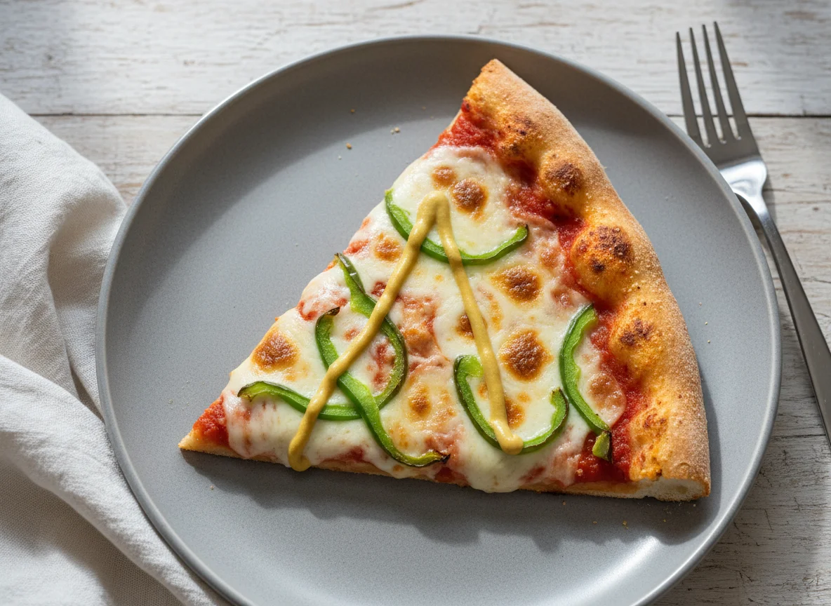 Pizza Slice with Green Peppers and Sauce photo