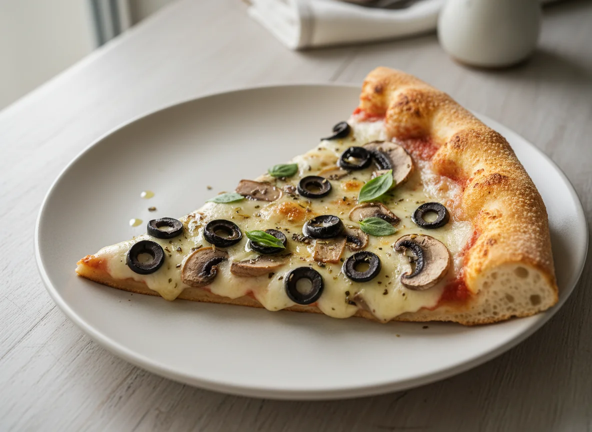 Pizza Slice with Olives and Mushrooms photo