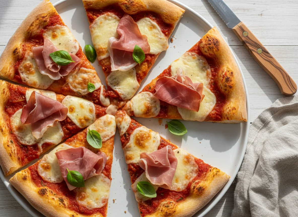 Pizza slices with ham and cheese photo
