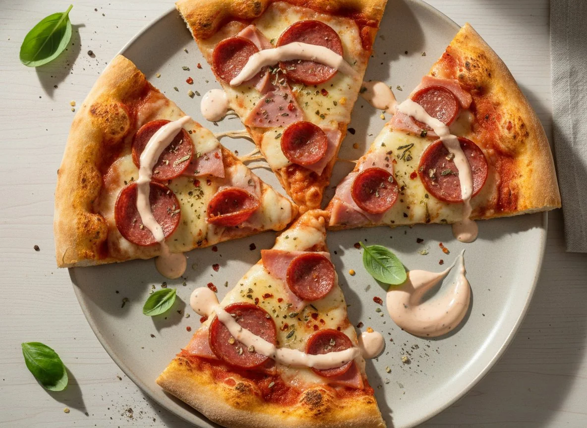Pizza slices with sauce photo