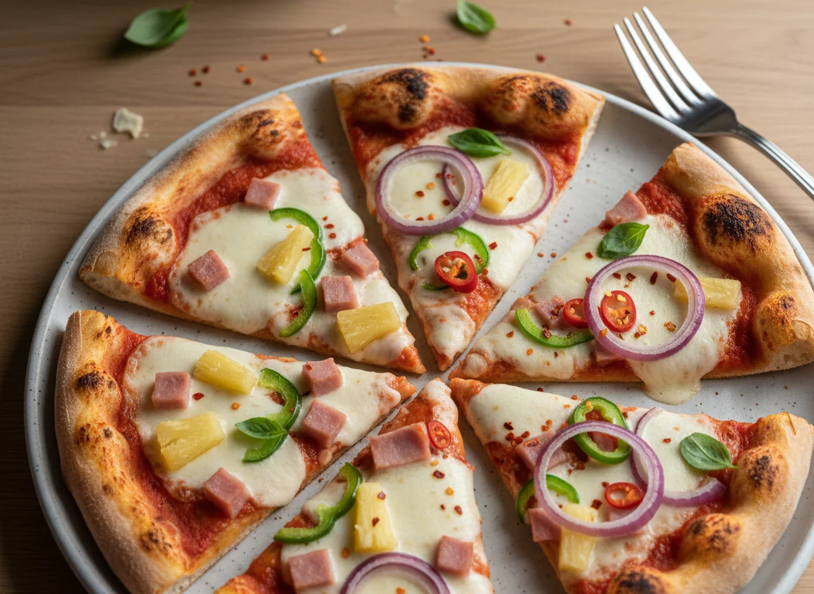 Pizza slices with various toppings photo