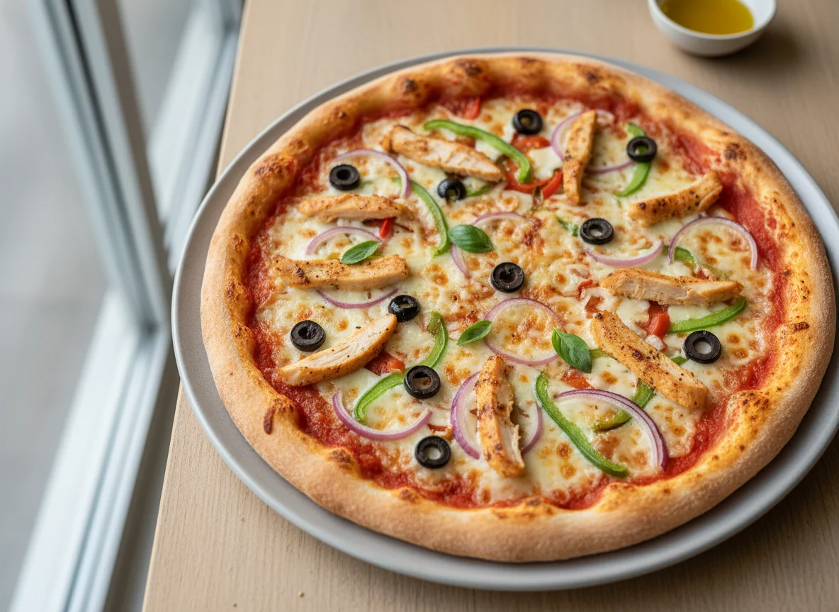 Pizza with chicken photo