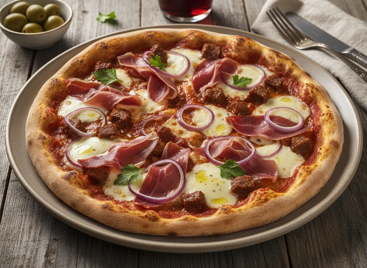 Pizza with Ham and Meat photo