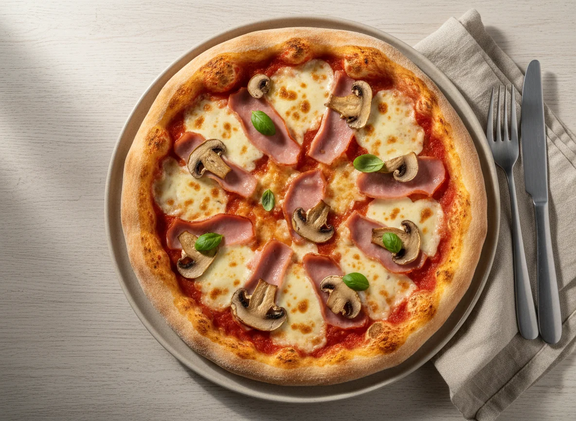 Pizza with Ham and Mushrooms photo