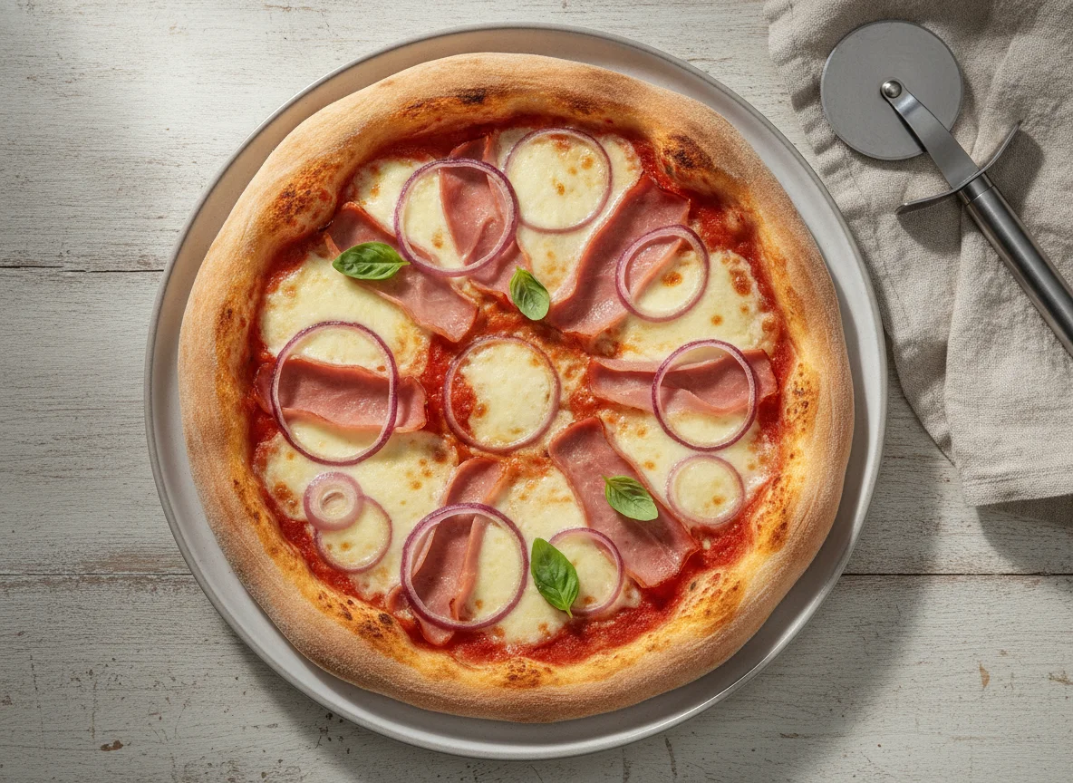 Pizza with Ham and Onions photo