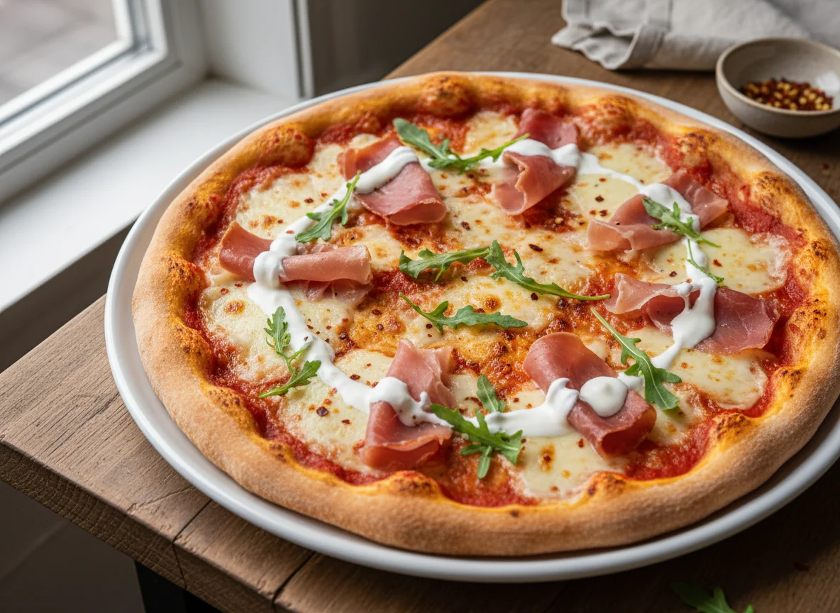 Pizza with Ham and Sour Cream Dressing photo