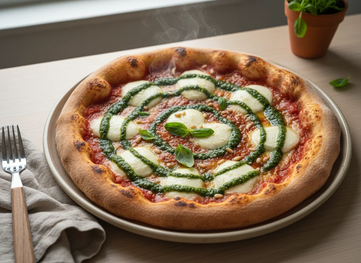 Pizza with Pesto and Mozzarella photo