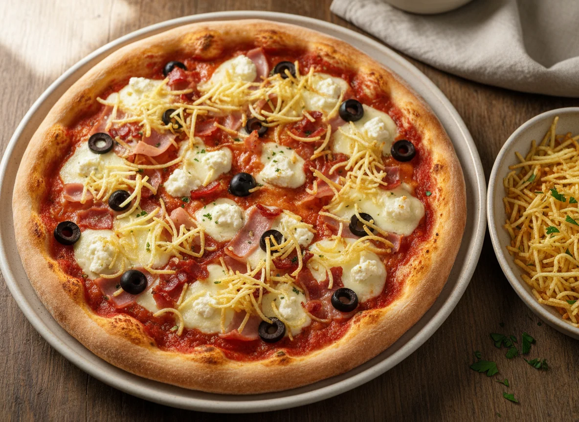 Pizza with side dish photo