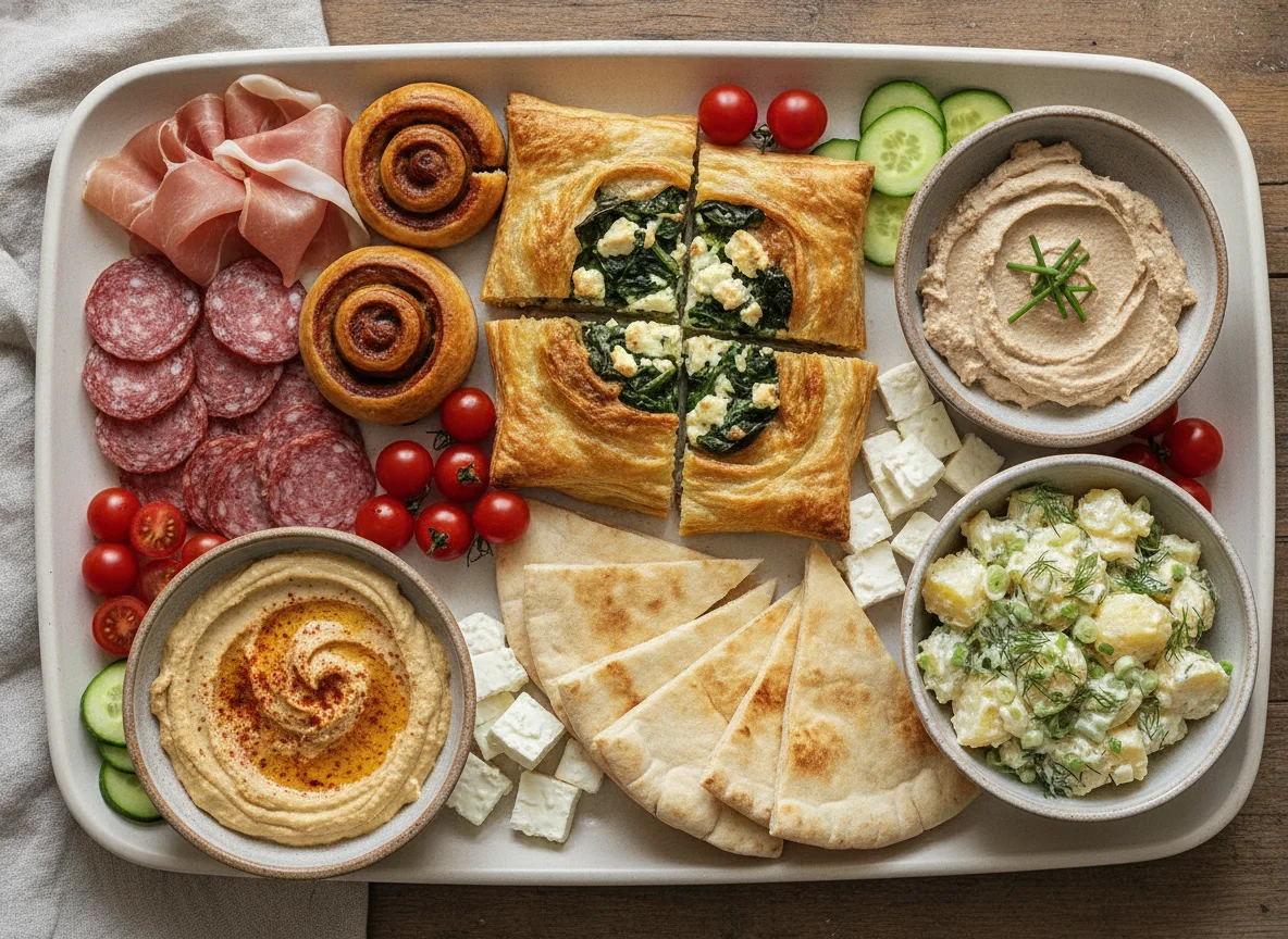 Platter with Deli Meats, Pastries, and Vegetables photo