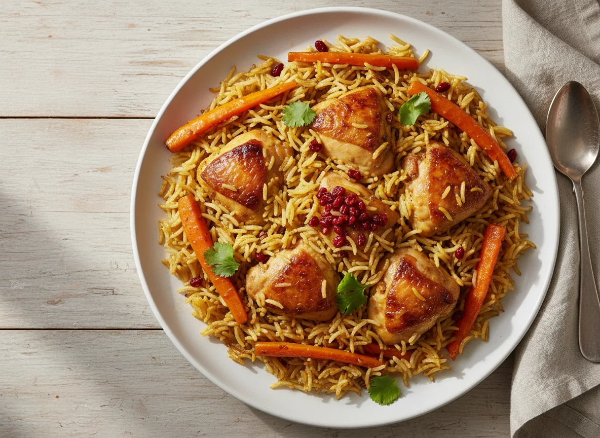 Plov with chicken and carrots photo