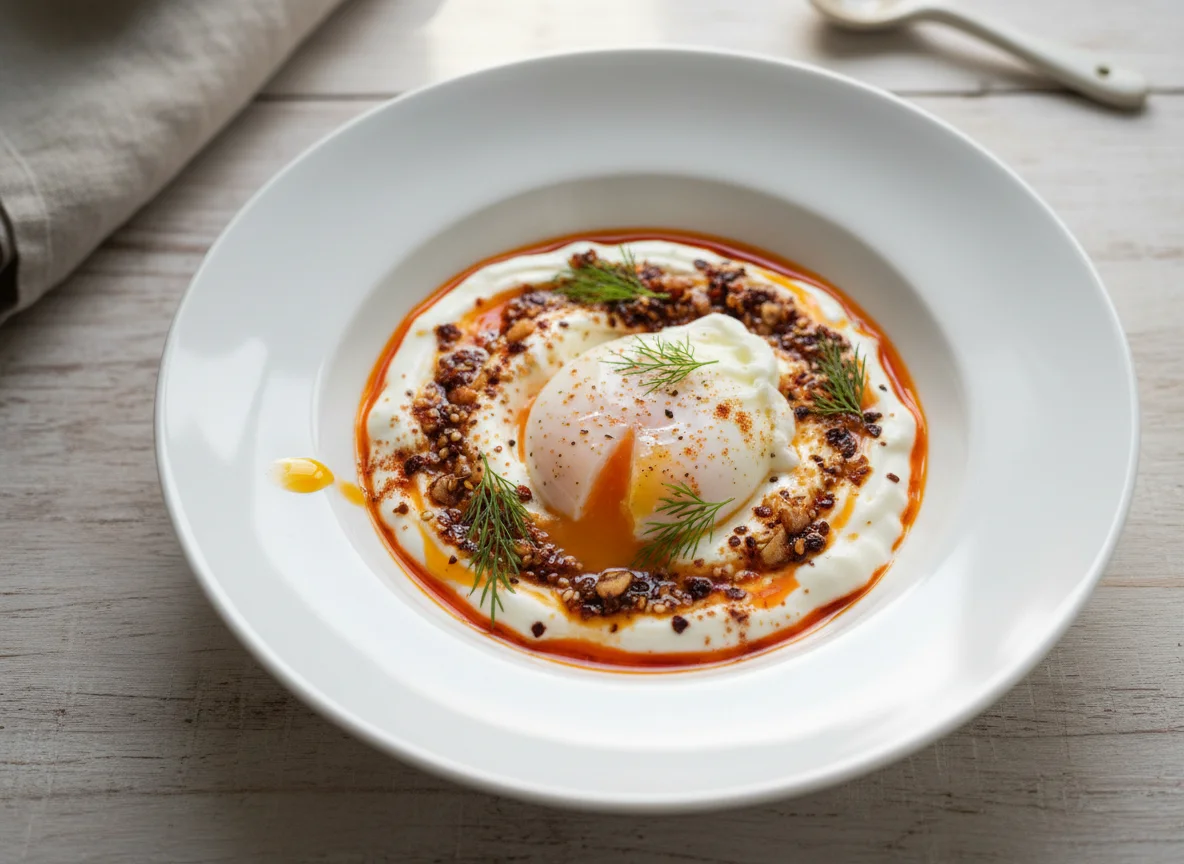 Poached Egg with Yogurt and Chili Oil photo