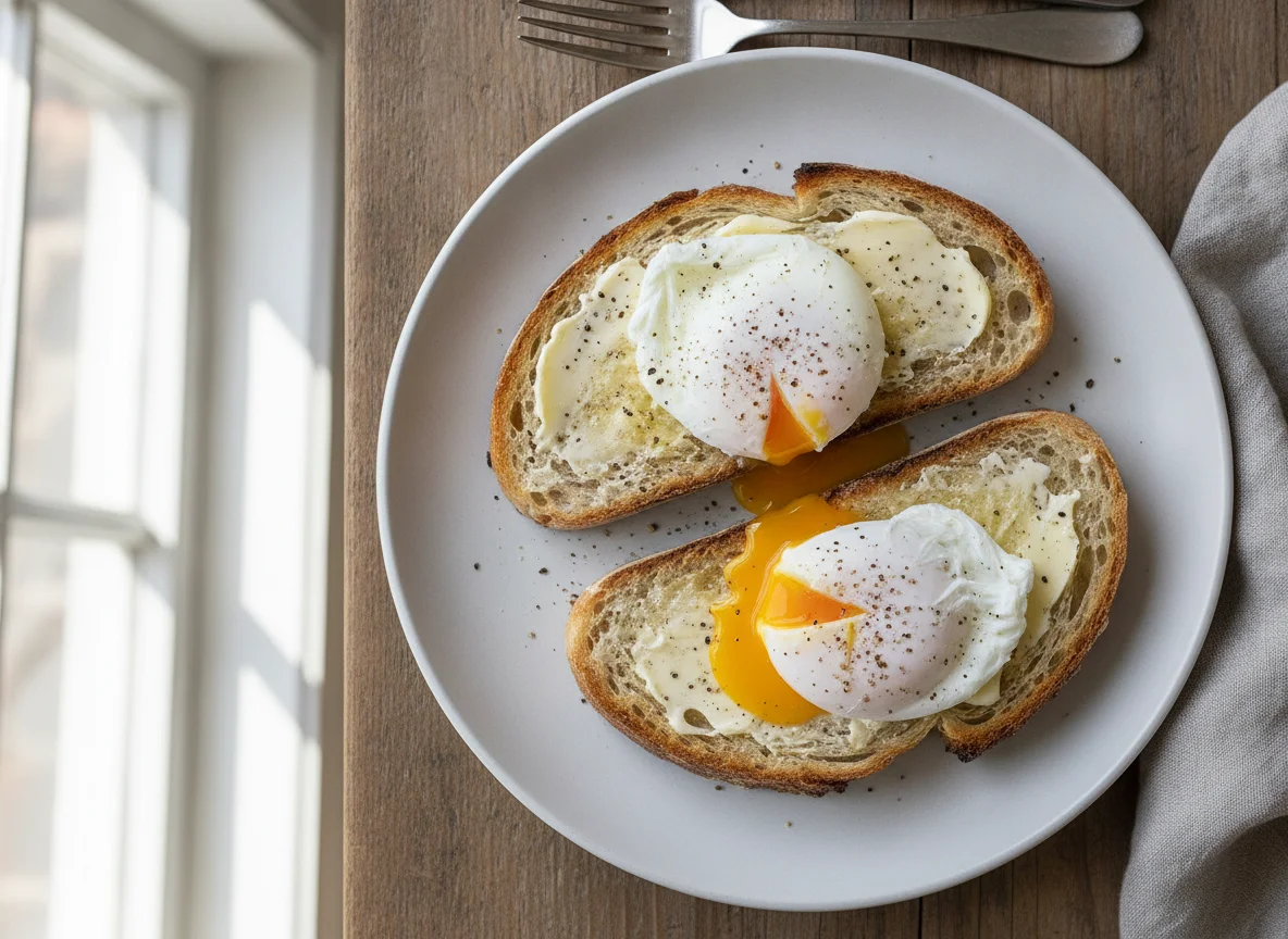 Poached eggs on sourdough toast photo