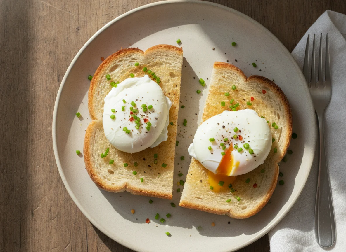 Poached eggs on white toast photo