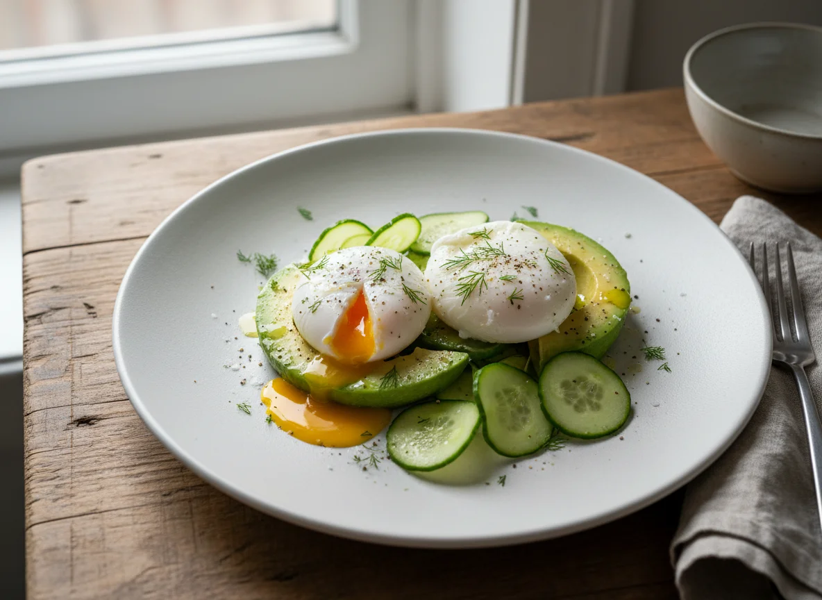 Poached Eggs with Avocado and Cucumber photo