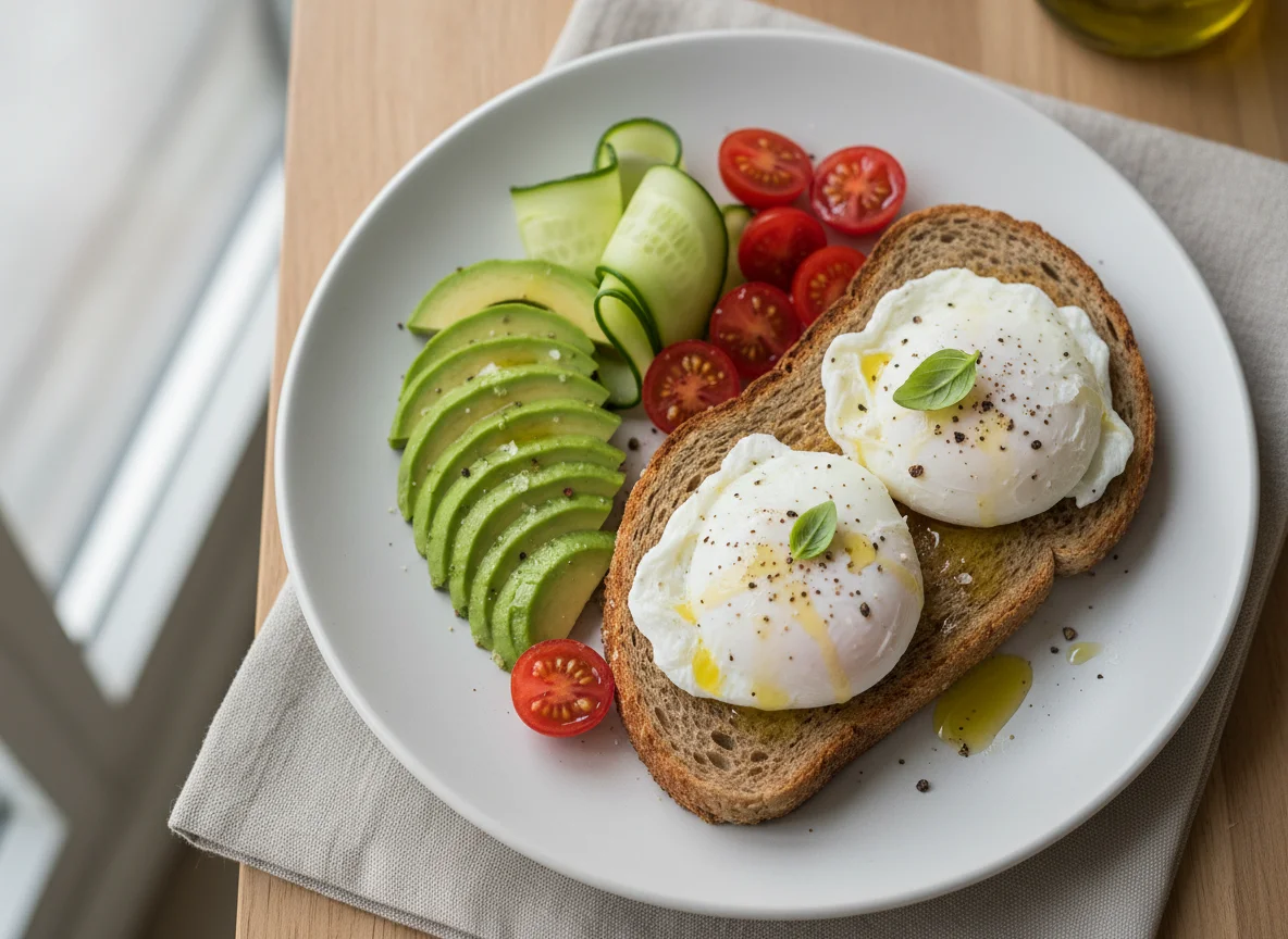 Poached Eggs with Avocado and Toast photo