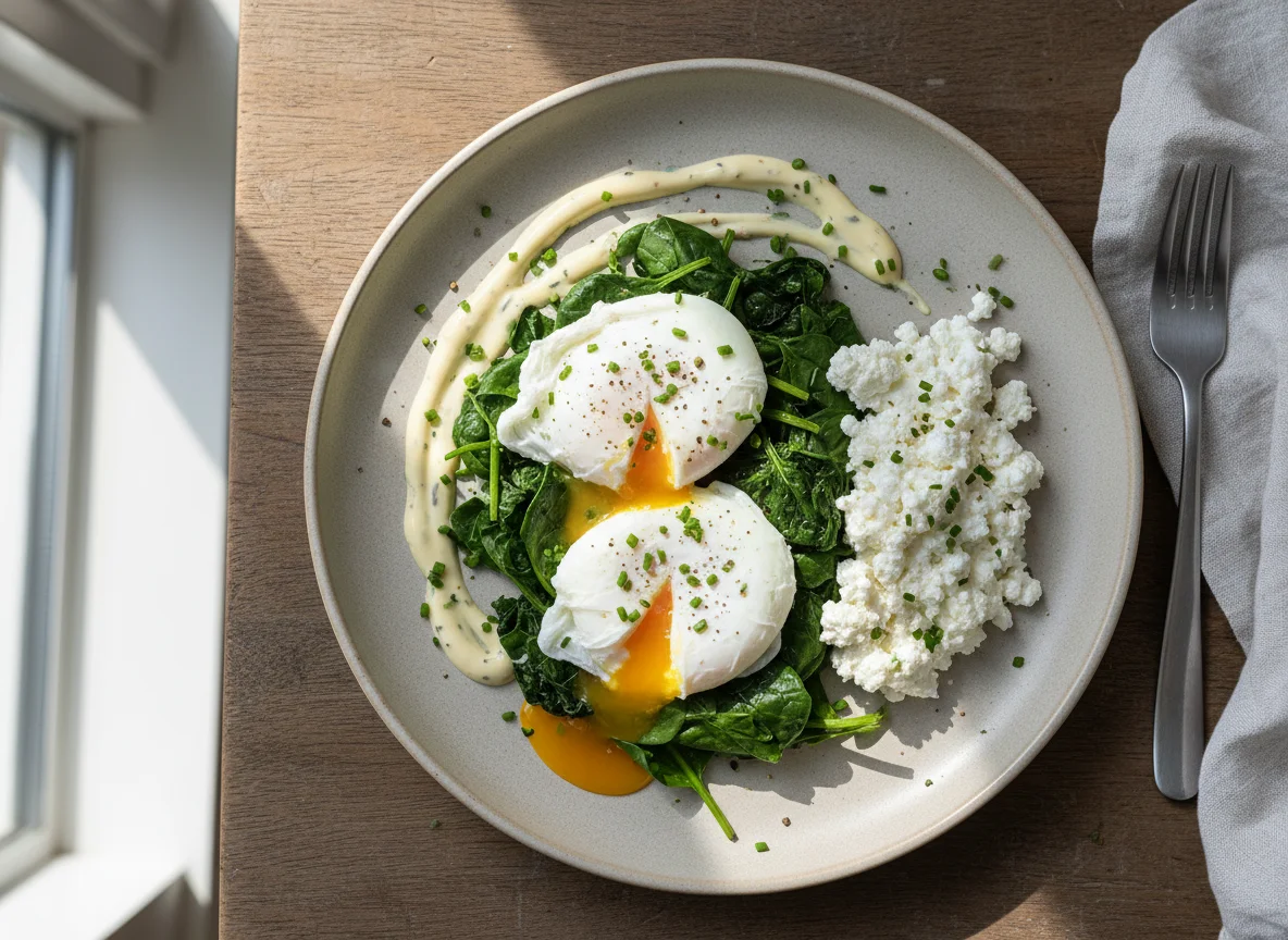 Poached Eggs with Spinach and Cottage Cheese photo