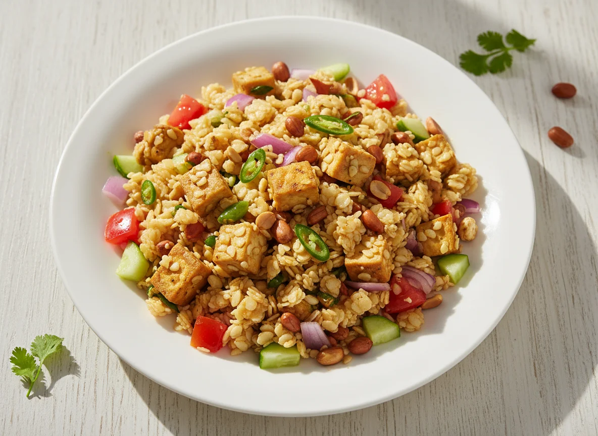 Poha Salad with Tofu and Soy Chunks photo
