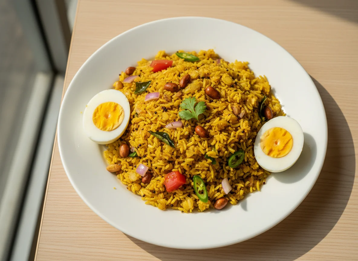 Poha with Boiled Eggs photo