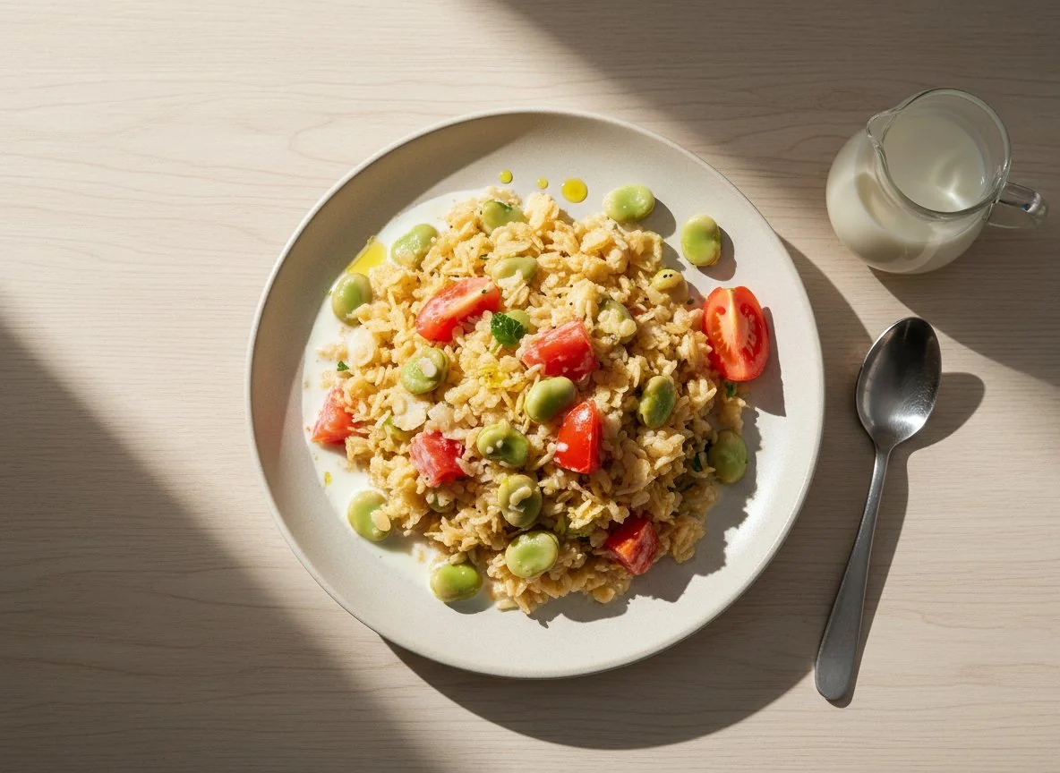 Poha with Broad Beans and Milk photo