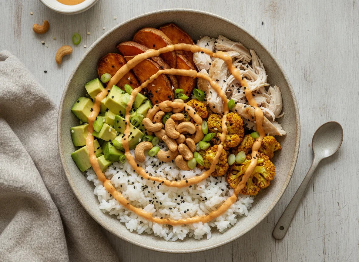 Poke Bowl with Cashews and Avocado photo