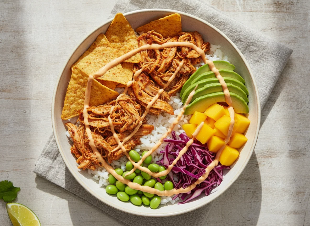 Poke Bowl with Pulled Chicken and Nachos photo