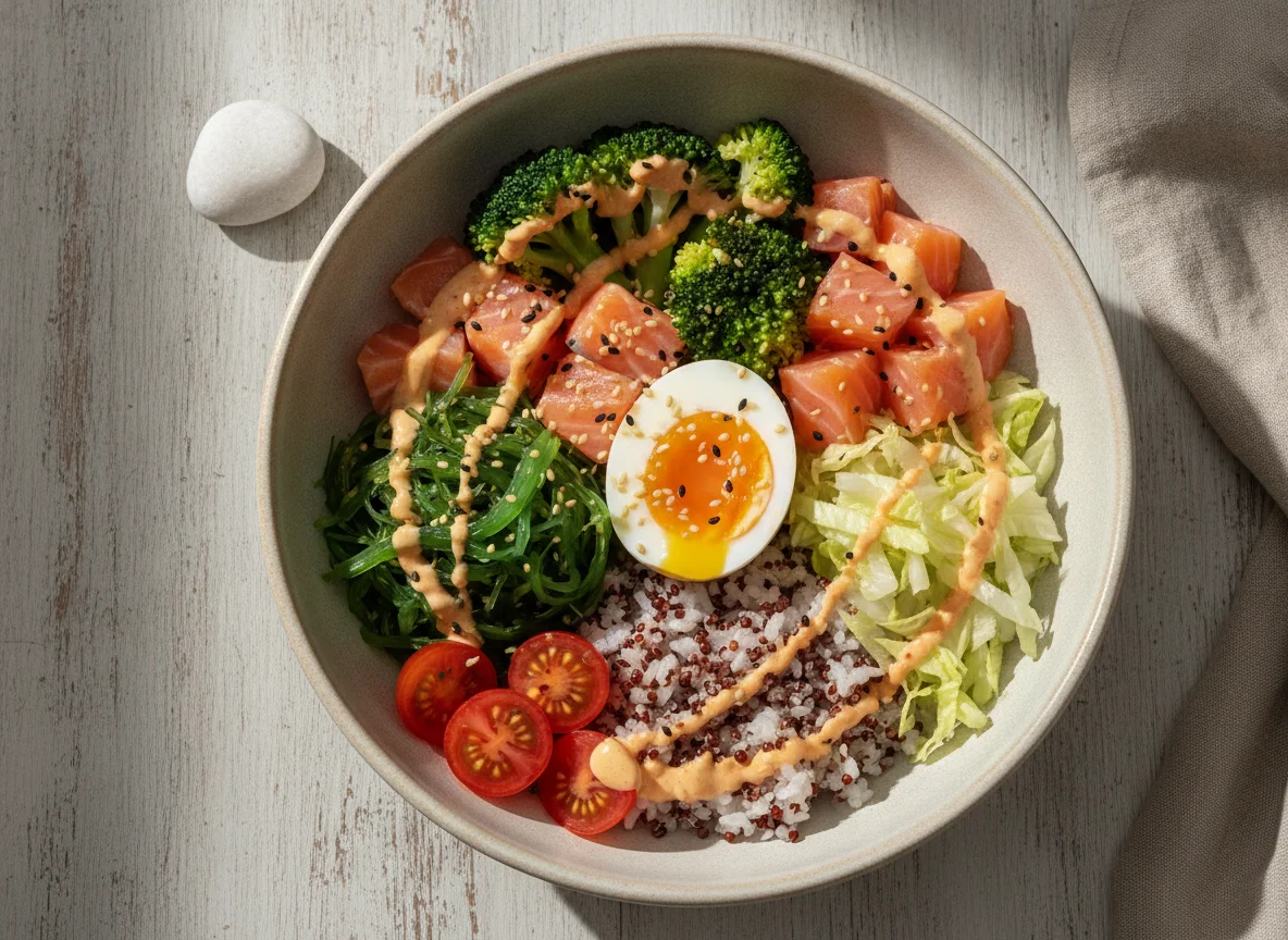 Poke Bowl with Quinoa and Marinated Egg photo