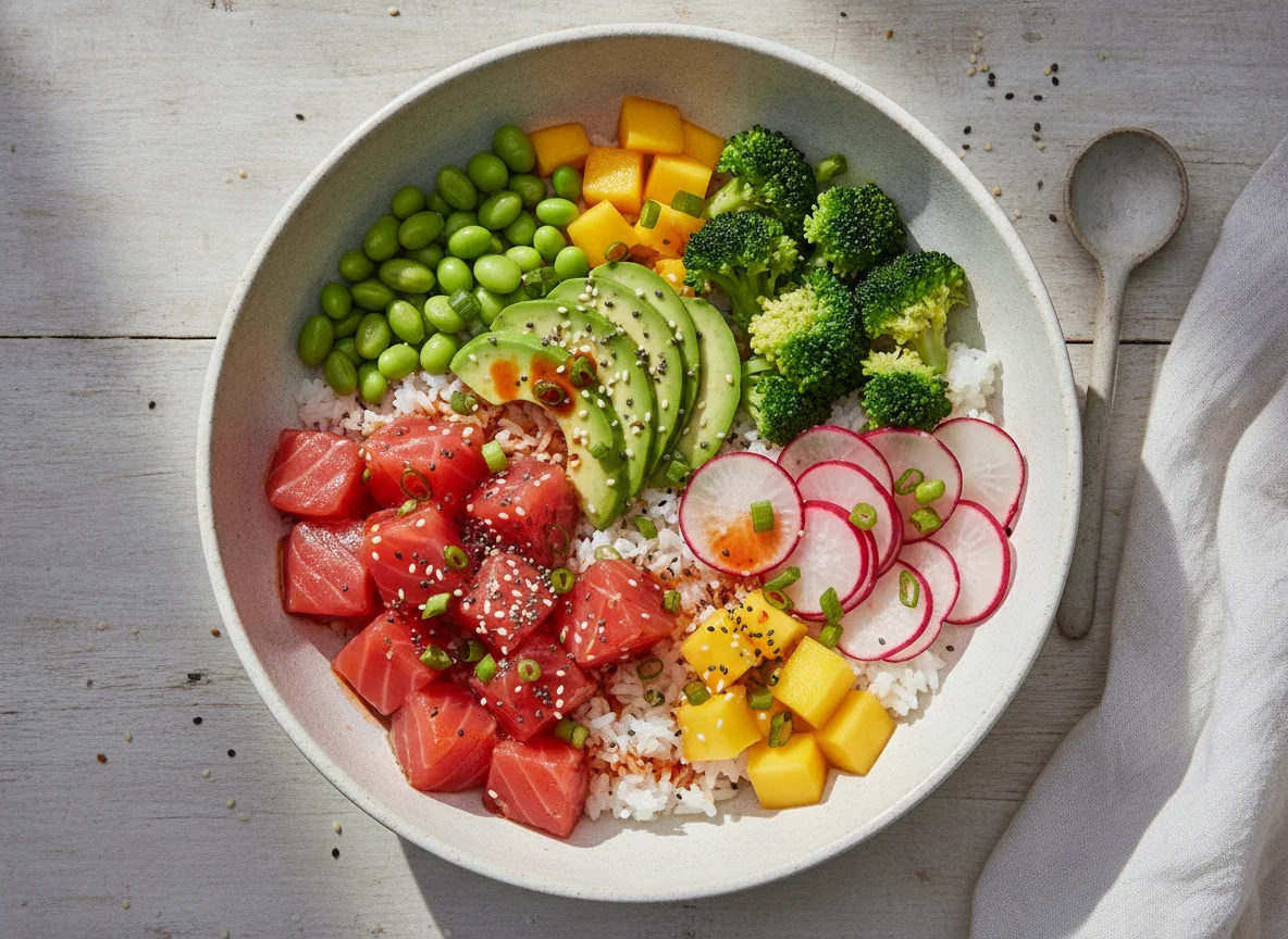 Poke Bowl with Salmon and Avocado photo