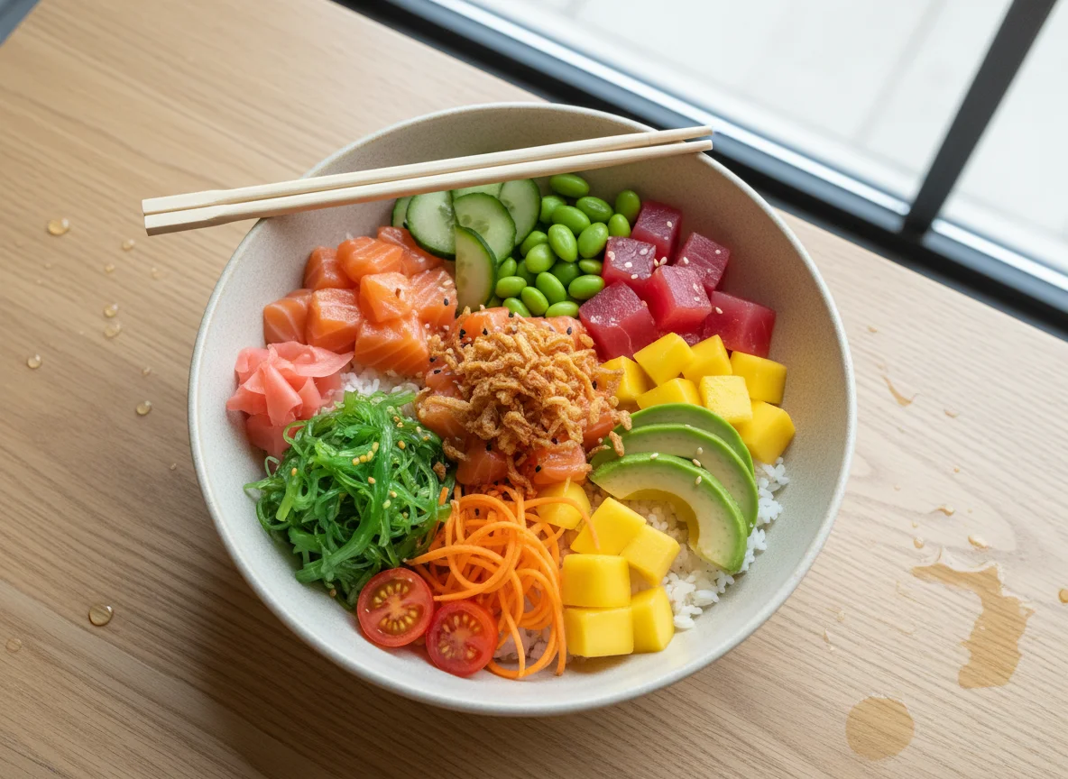 Poke Bowl with Salmon and Tuna photo