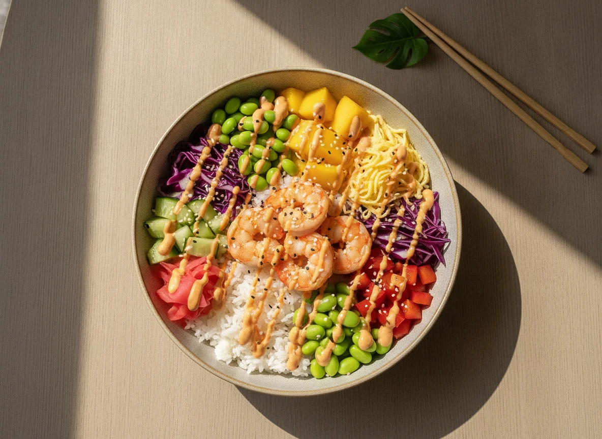 Poke Bowl with Shrimp and Mango photo