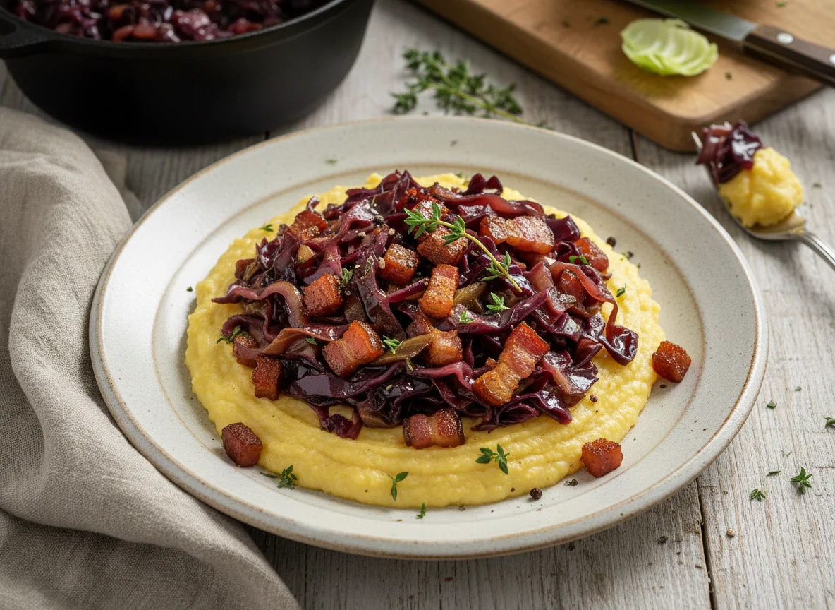 Polenta with Braised Cabbage and Bacon photo